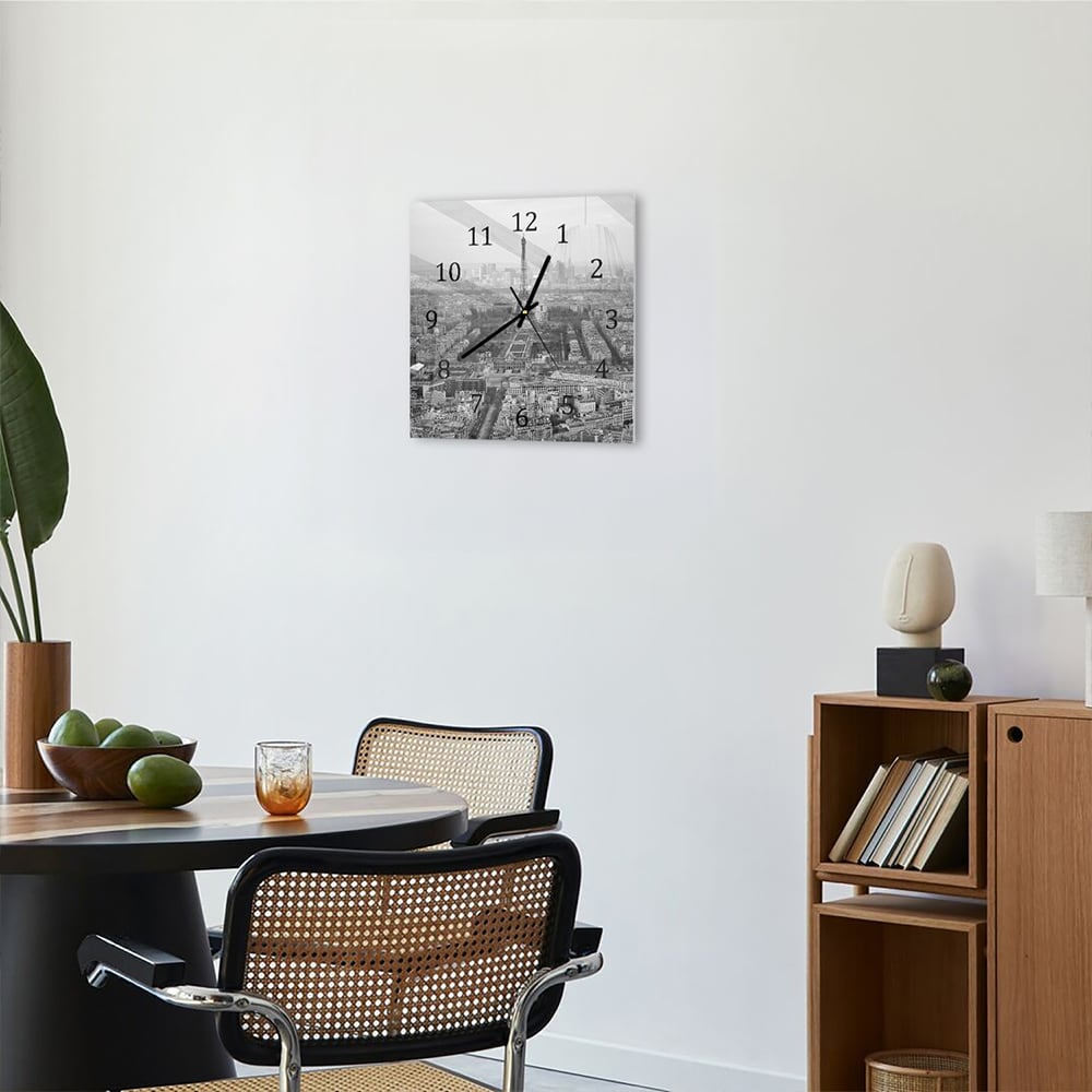 Wanduhr 30x30 - Paris in Schwarz-Weiß aus der Luft