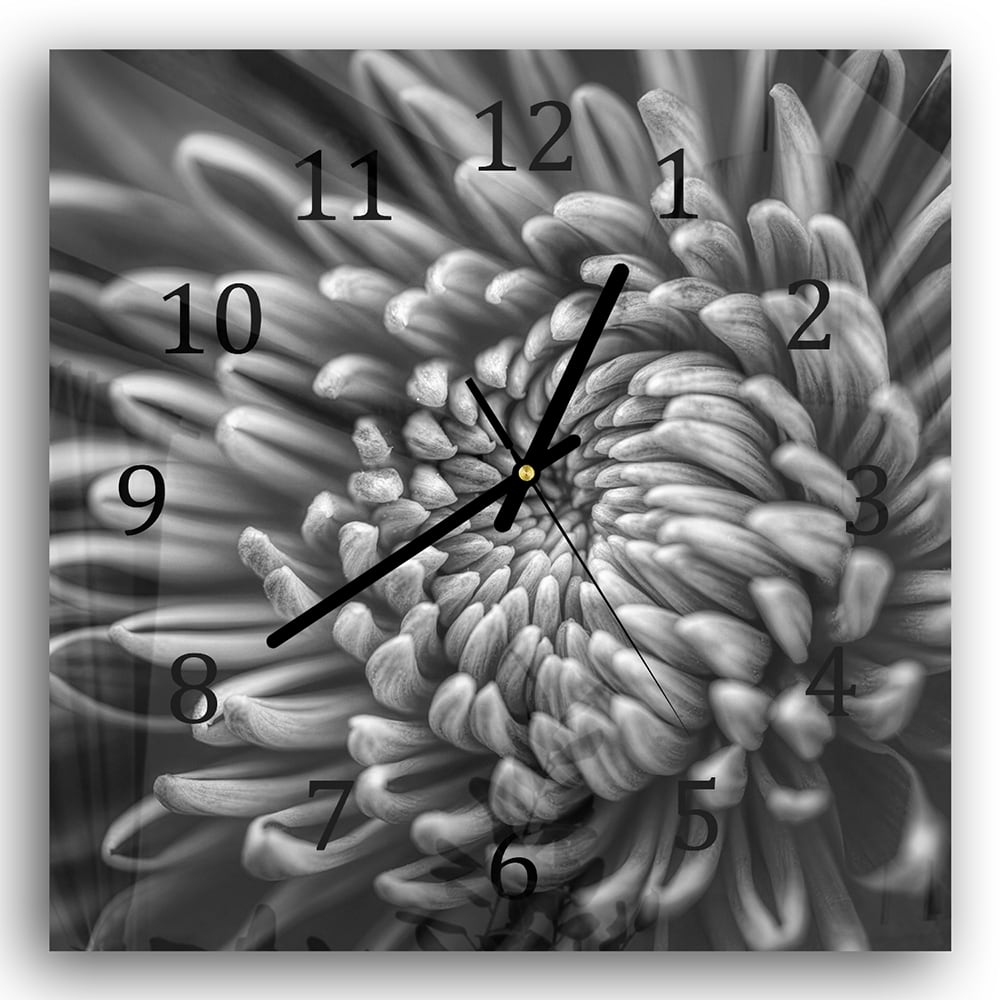 Wanduhr 30x30 - Schwarz-weiß Nahaufnahme Blume