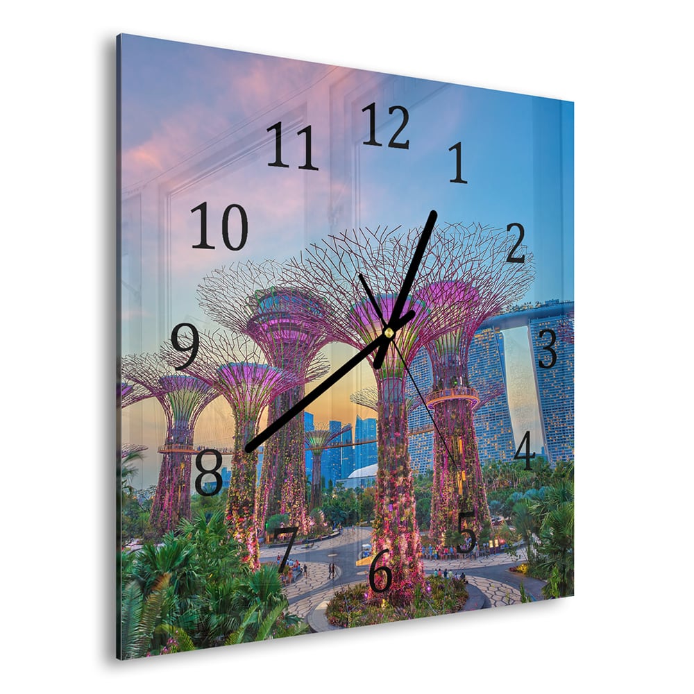 Wanduhr 30x30 - Sonnenuntergang in Singapur