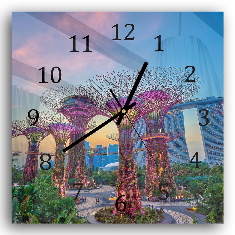 Wanduhr 30x30 - Sonnenuntergang in Singapur