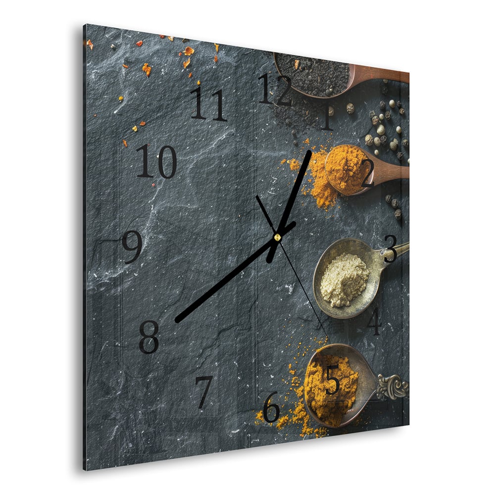 Wanduhr 30x30 - Kräuter auf Schiefer