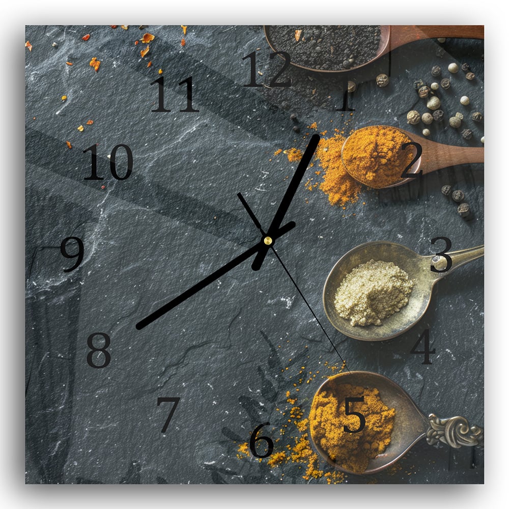 Wanduhr 30x30 - Kräuter auf Schiefer
