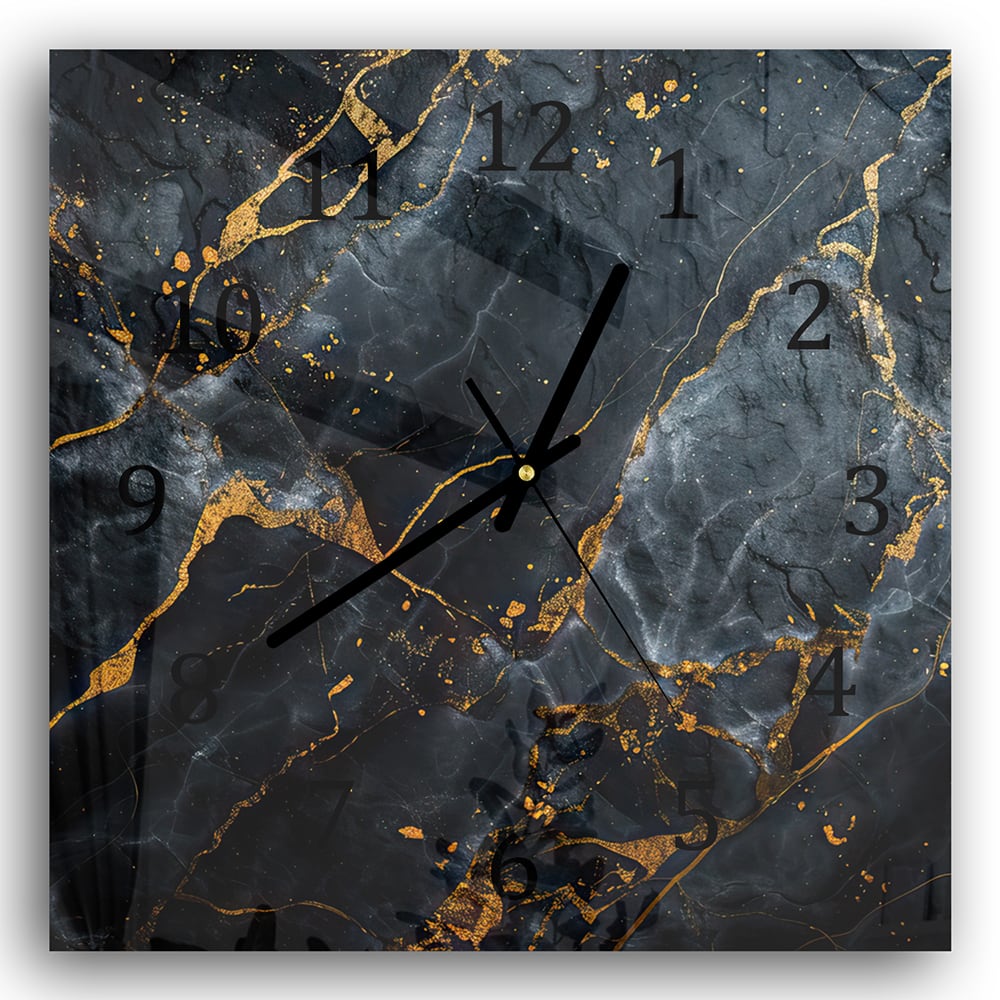 Wanduhr 30x30 - Fließende Kunst-Marmor Schwarz/Gold