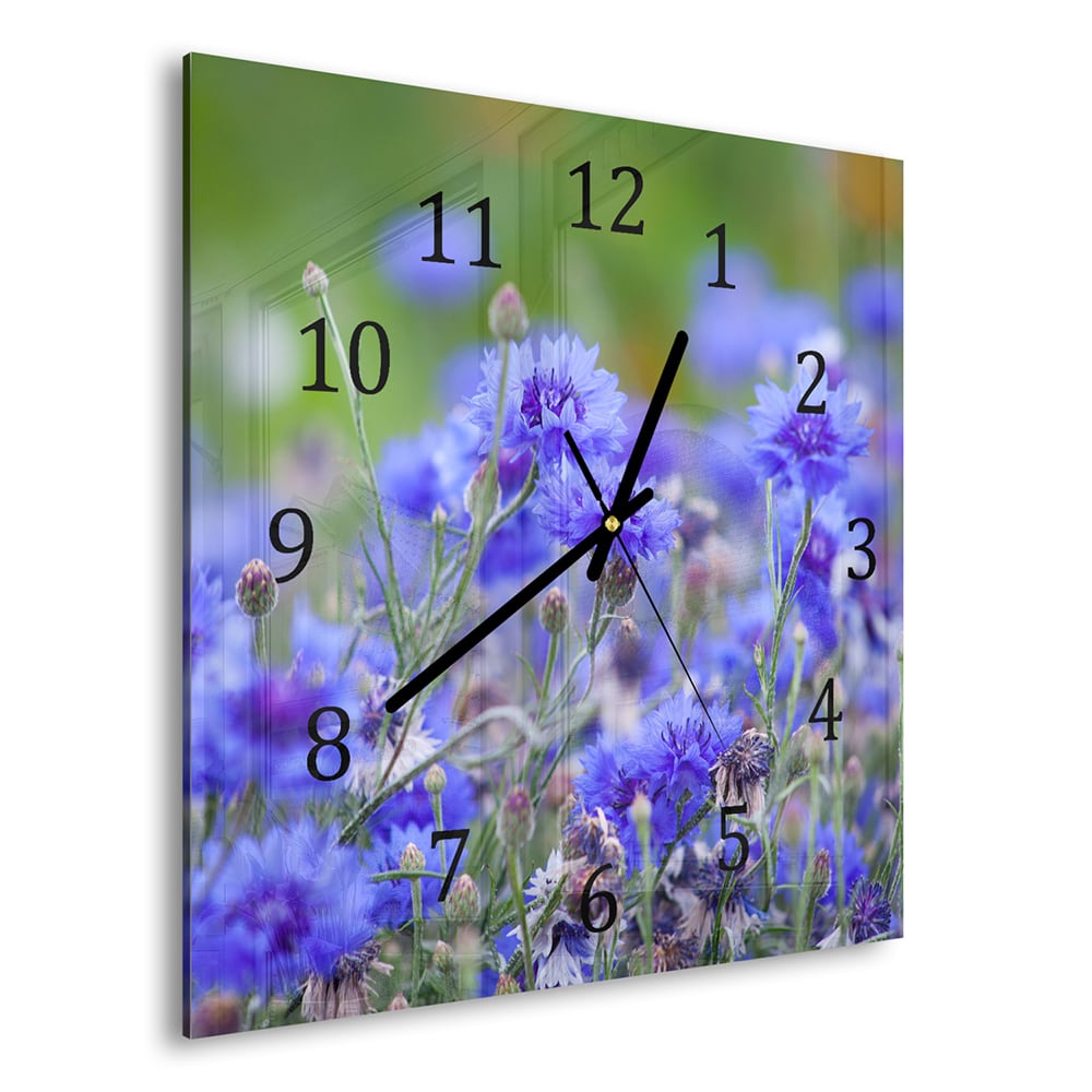 Wanduhr 30x30 - Kornblumen in Blüte