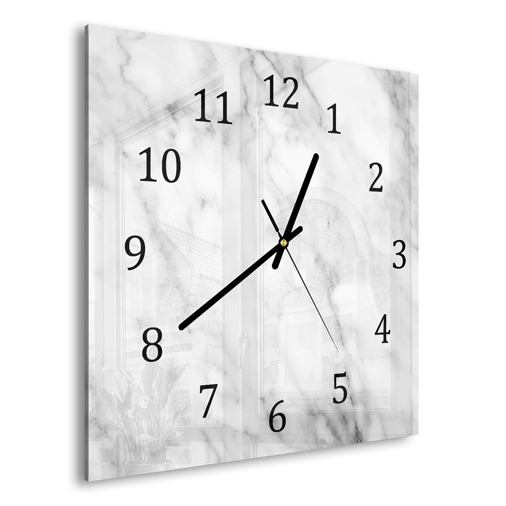 Wanduhr 30x30 - Weißer Marmor mit schwarzen Adern