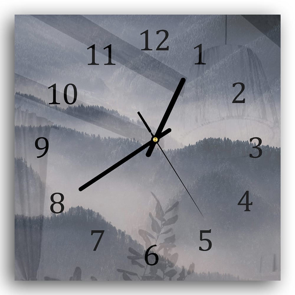 Wanduhr 30x30 - Nebliges Tal