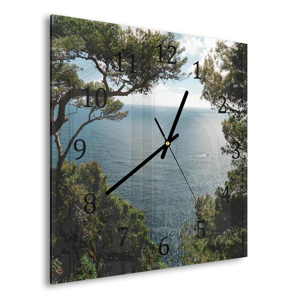 Wanduhr 30x30 - Meerblick durch die Bäume
