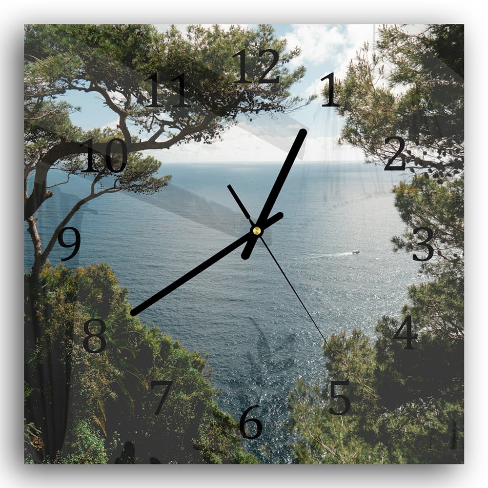 Wanduhr 30x30 - Meerblick durch die Bäume