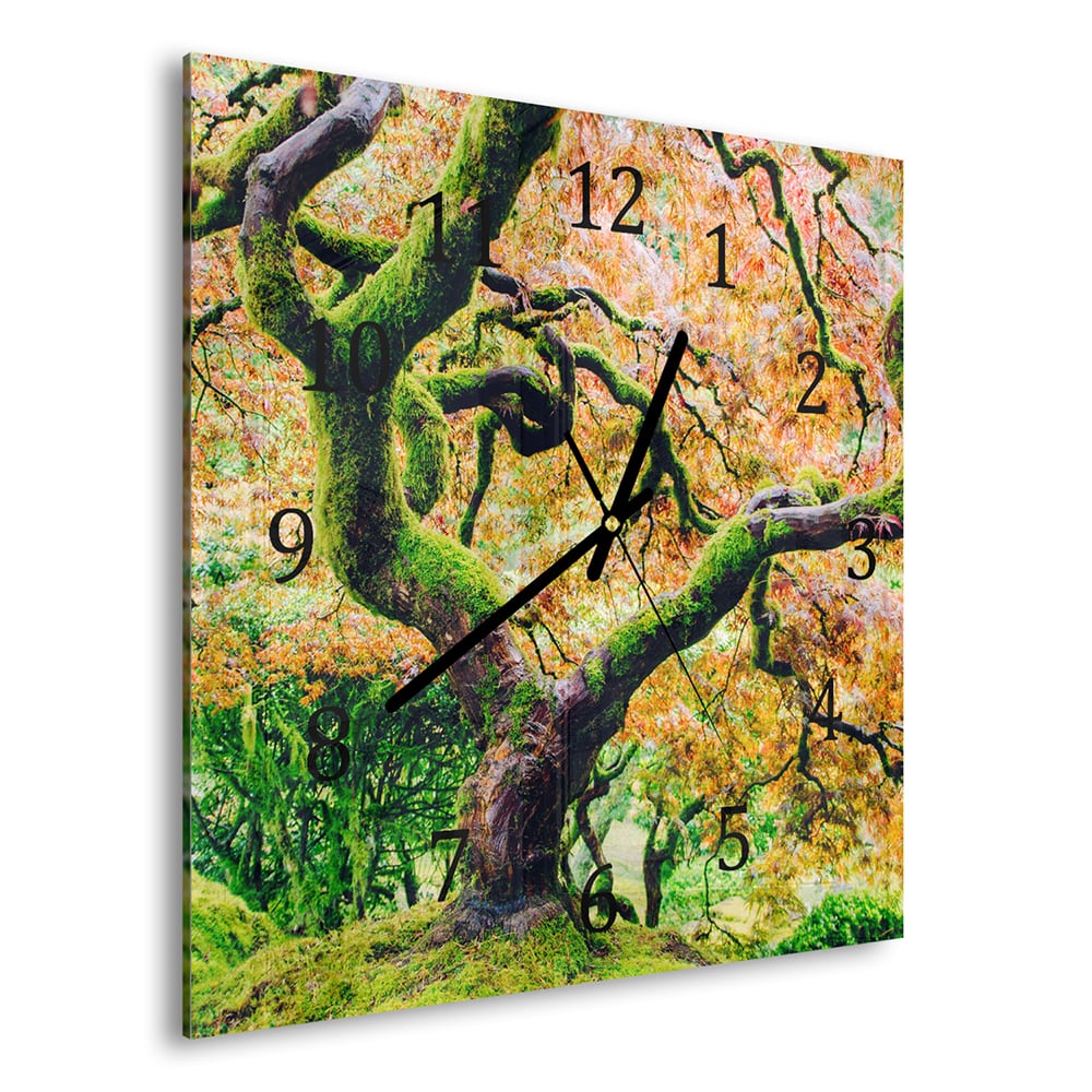 Wanduhr 30x30 - Moosiger Baum im Herbst