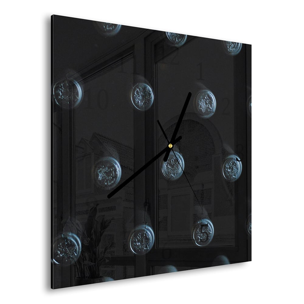 Wanduhr 30x30 - Weinflaschen von oben