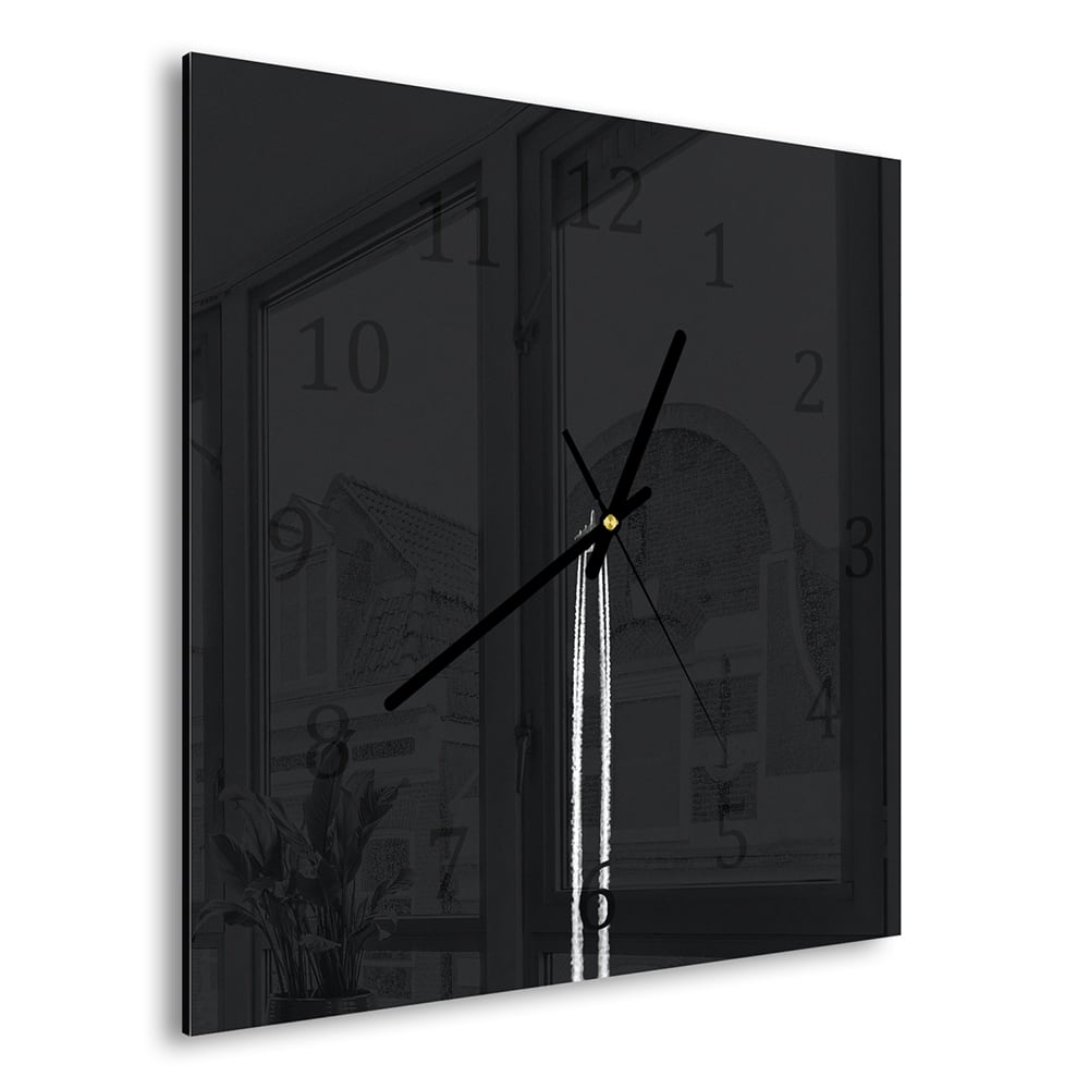 Wanduhr 30x30 - Schwarz-weiß Flugzeug