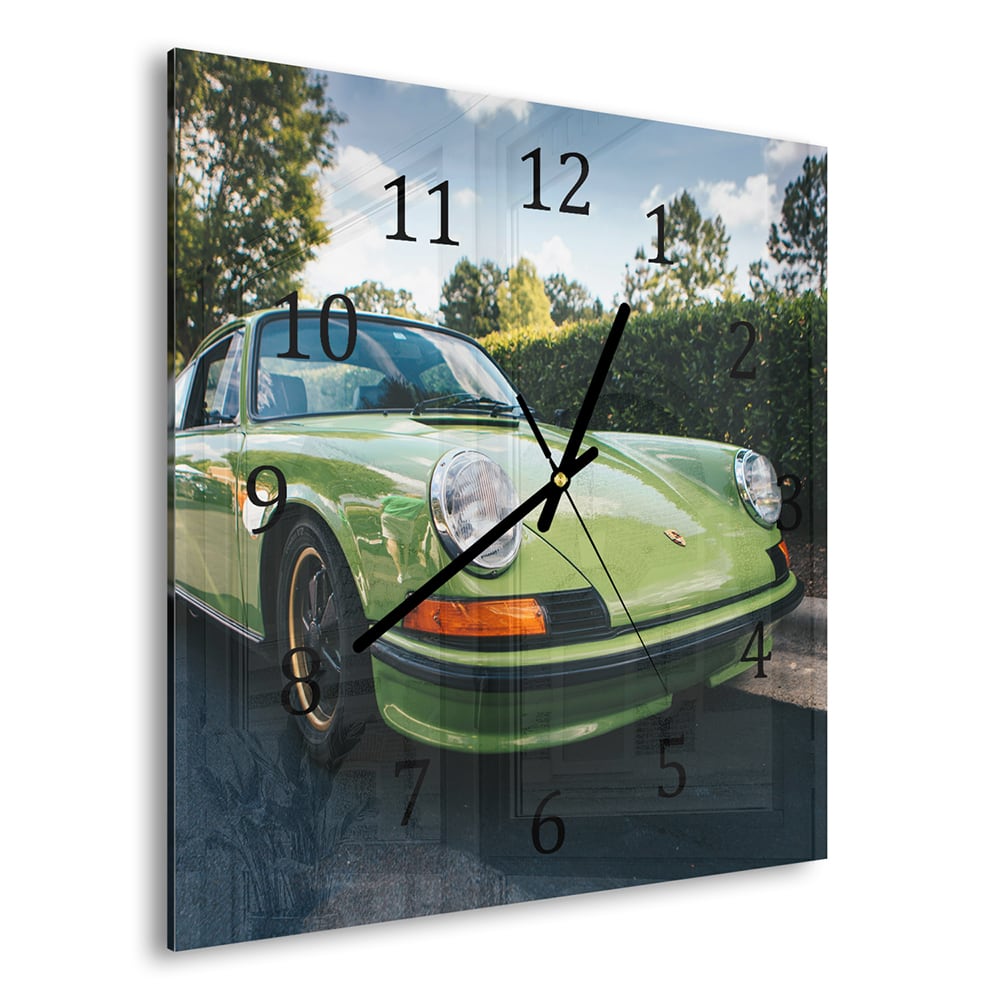 Wanduhr 30x30 - Grüner Porsche 911 1970