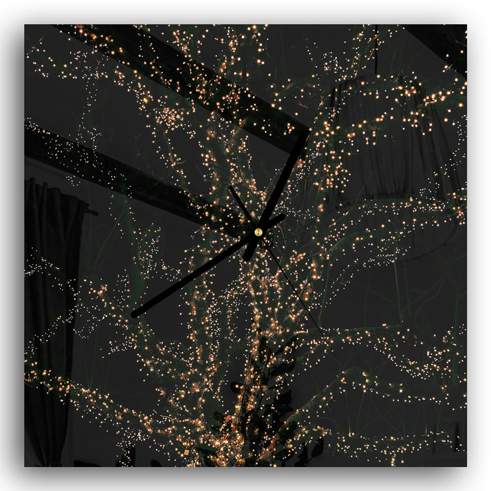 Wanduhr 30x30 - Goldene Lichter am Baum