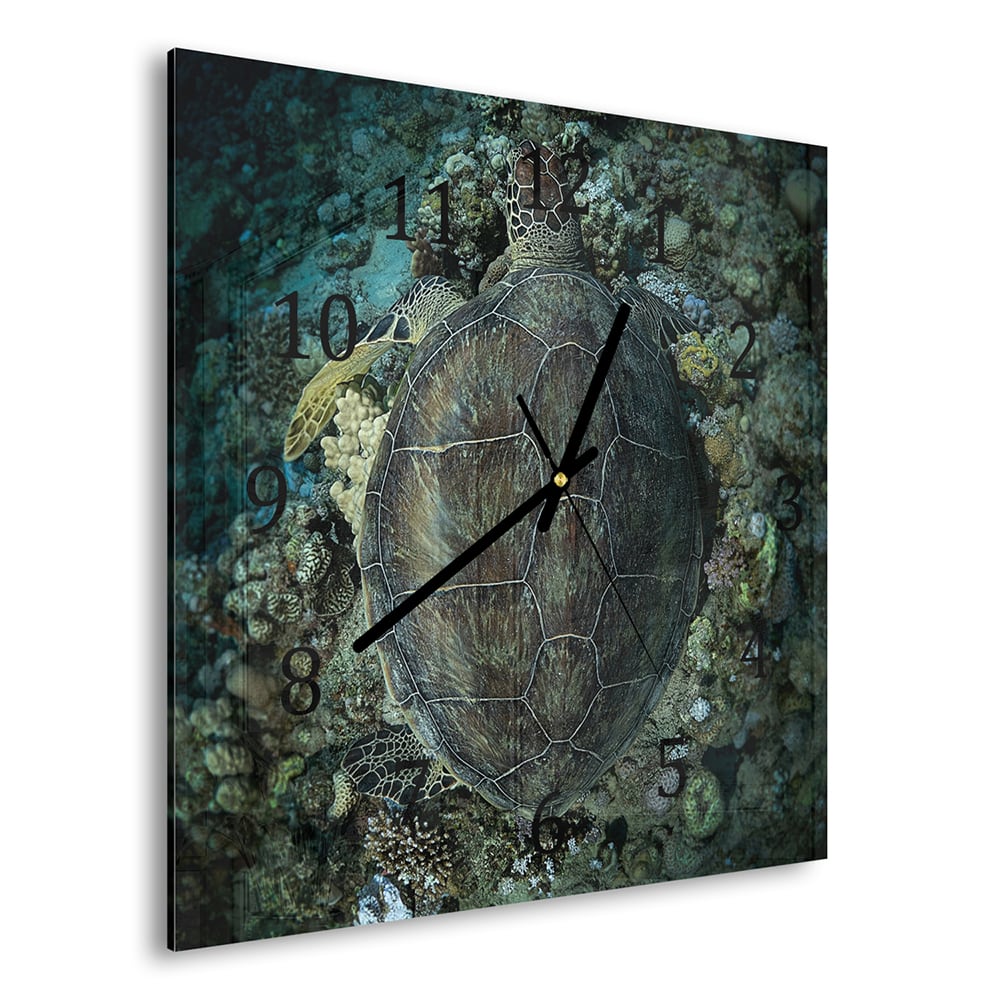 Wanduhr 30x30 - Schildkröte und Korallen