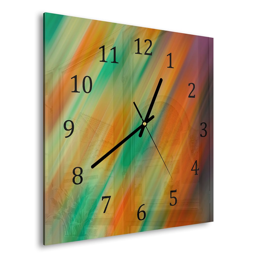 Wanduhr 30x30 - Orange & Grüne Abstraktion
