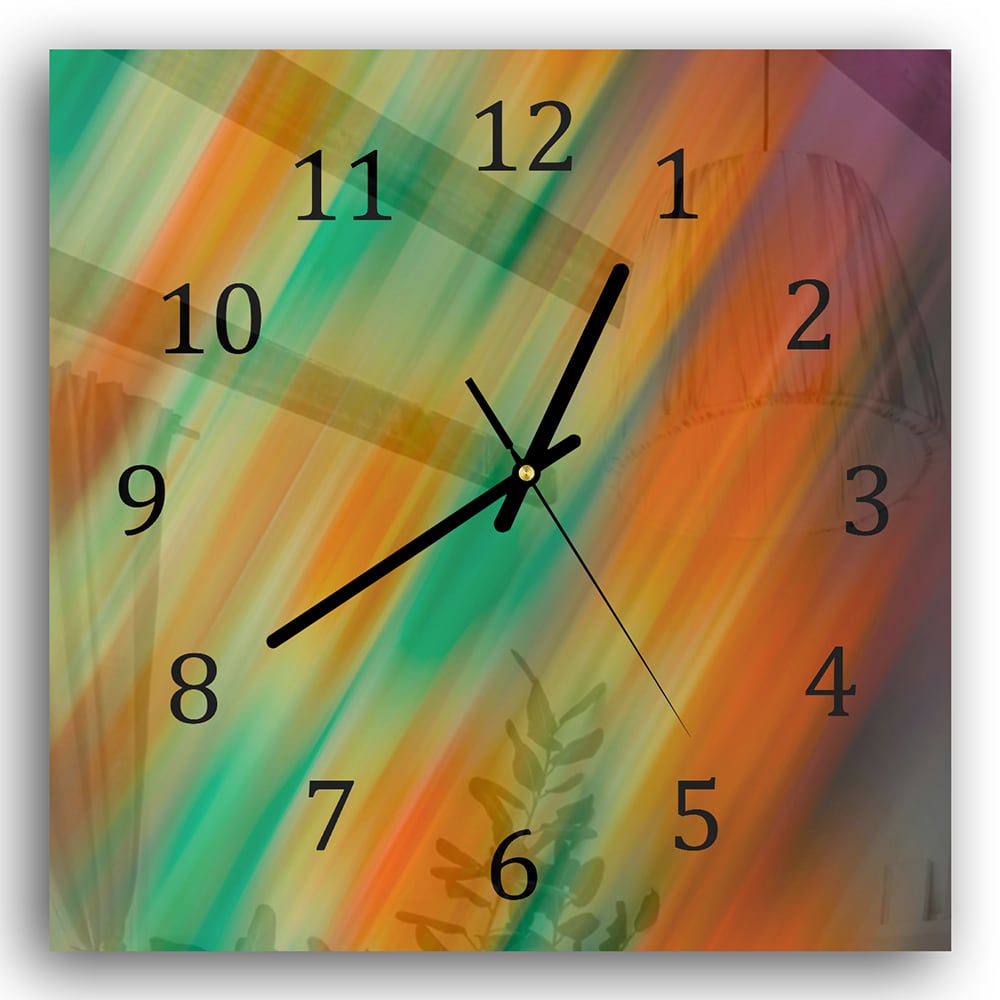 Wanduhr 30x30 - Orange & Grüne Abstraktion