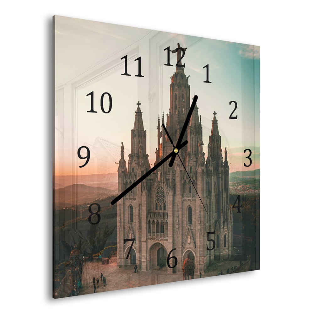 Wanduhr 30x30 - Tibidabo bei Sonnenuntergang