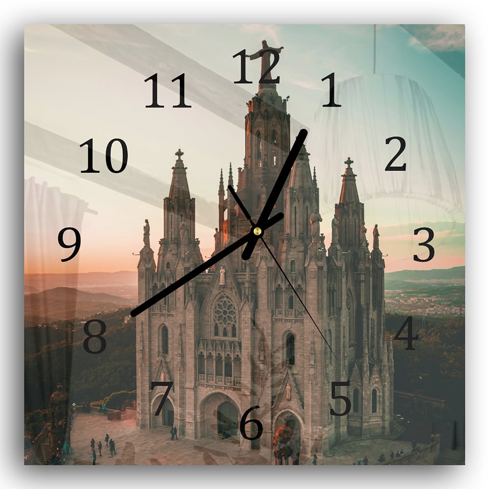 Wanduhr 30x30 - Tibidabo bei Sonnenuntergang