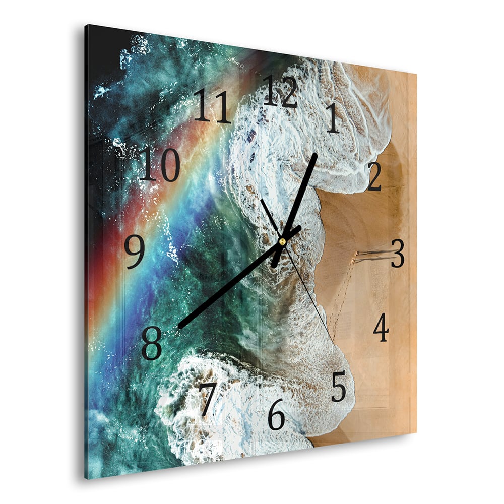 Wanduhr 30x30 - Regenbogen am Strand