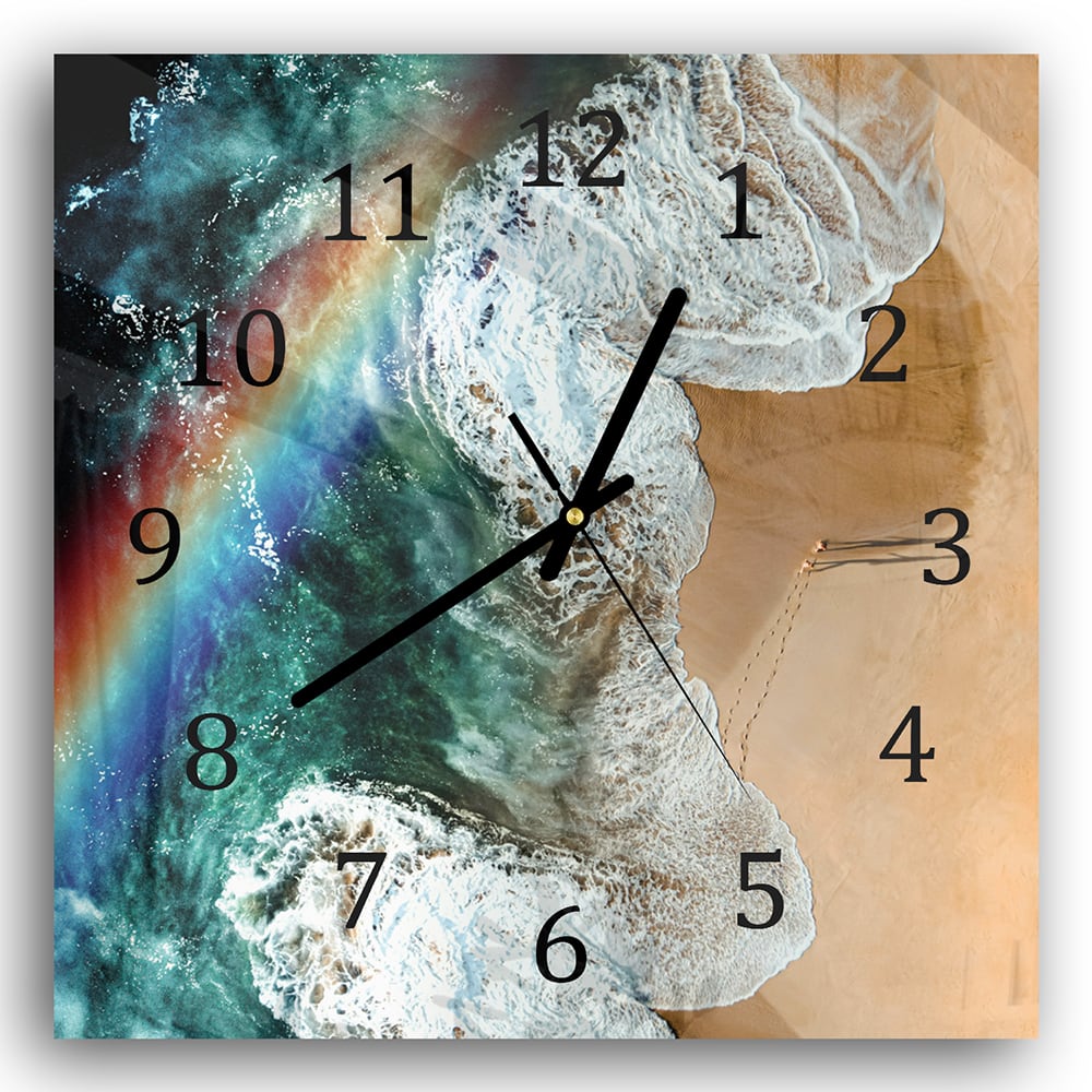 Wanduhr 30x30 - Regenbogen am Strand