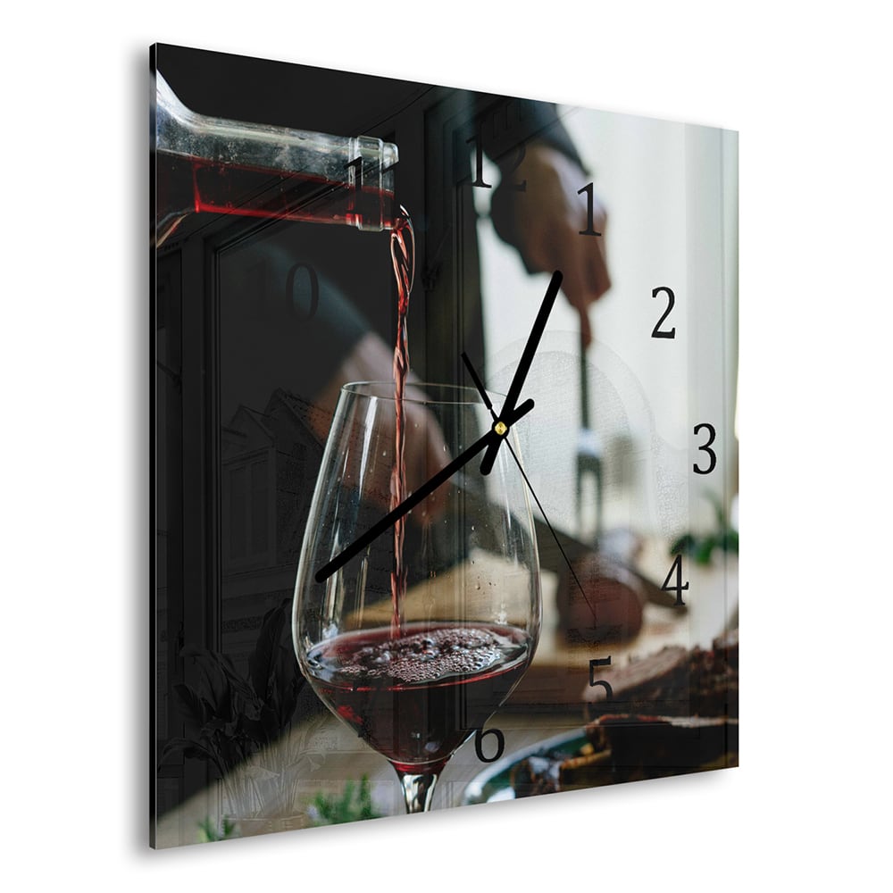 Wanduhr 30x30 - Rotwein und Mahlzeit