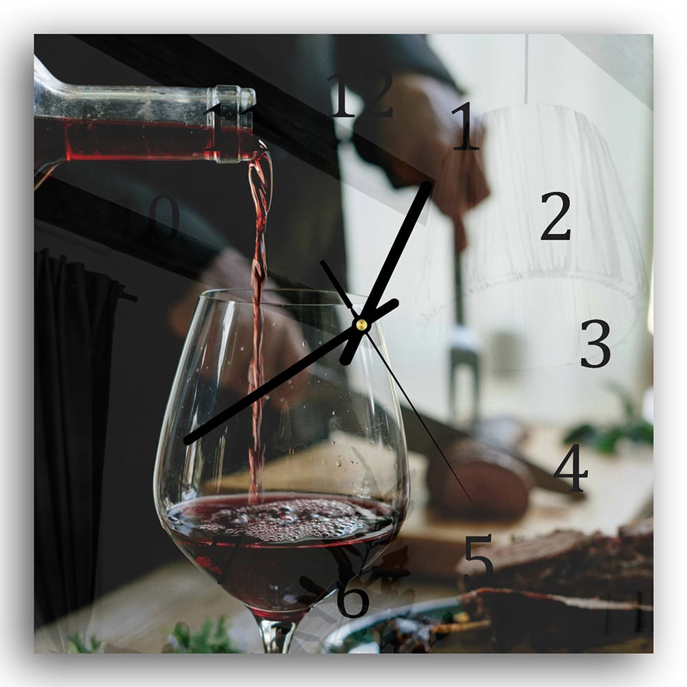 Wanduhr 30x30 - Rotwein und Mahlzeit