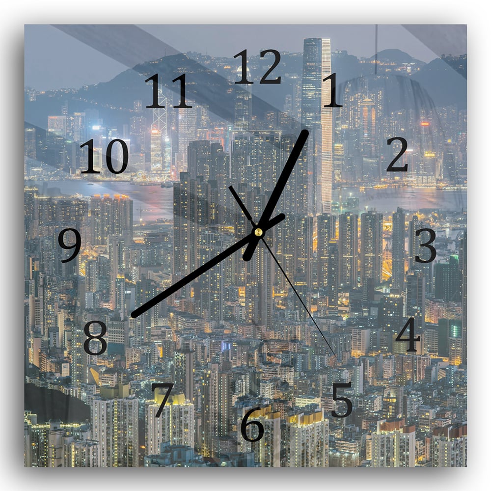 Wanduhr 30x30 - Hongkong bei Nacht