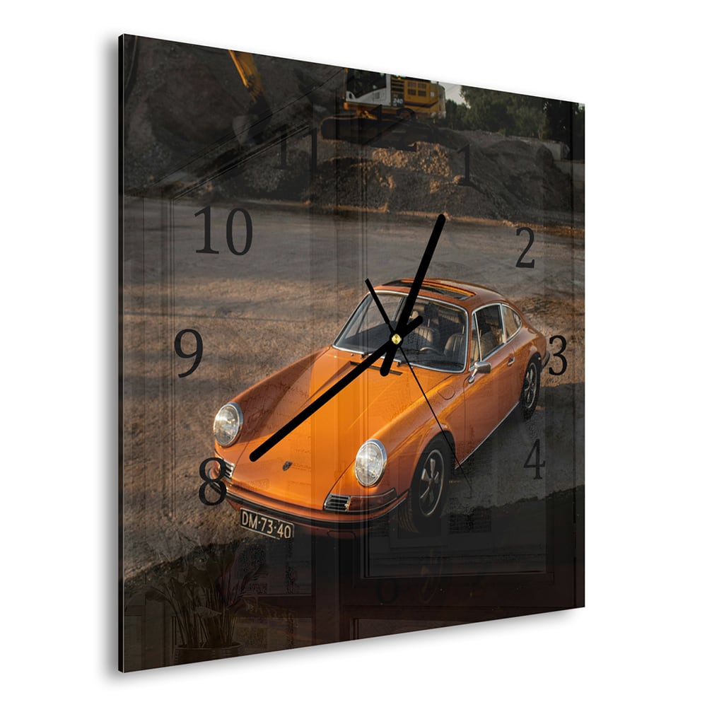 Wanduhr 30x30 - Oranger Porsche