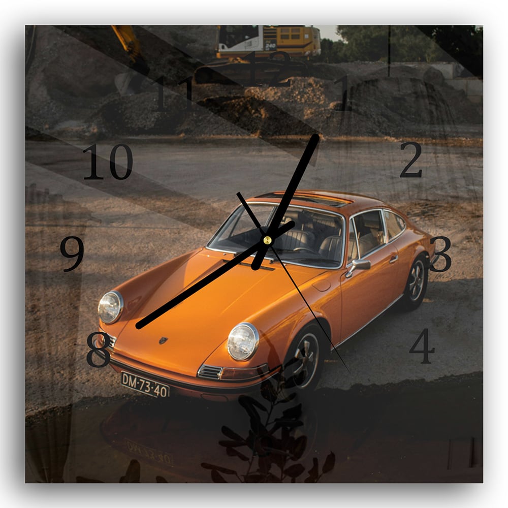 Wanduhr 30x30 - Oranger Porsche