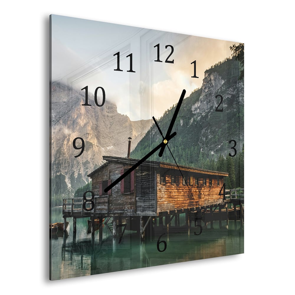 Wanduhr 30x30 - Berghütte am See