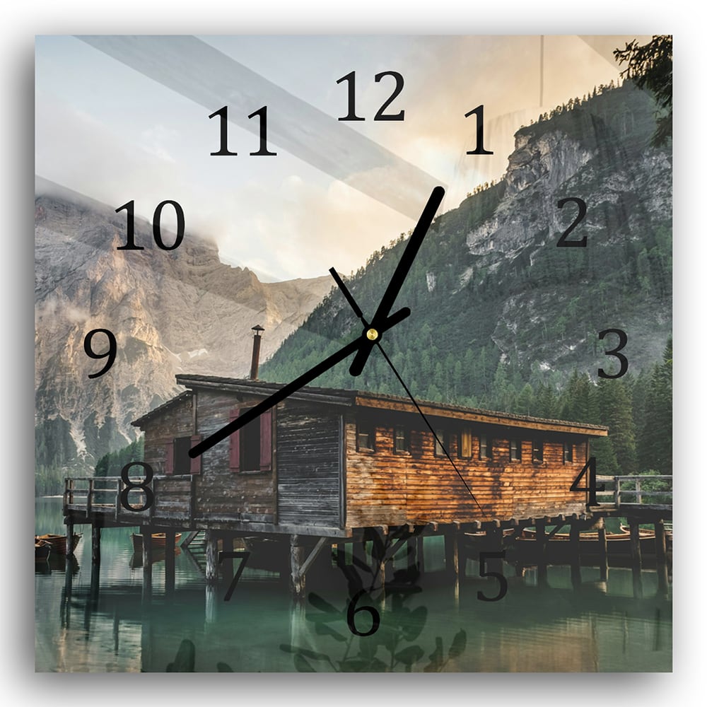 Wanduhr 30x30 - Berghütte am See