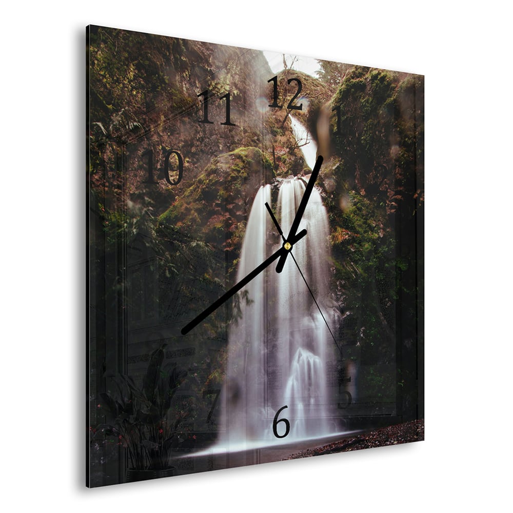 Wanduhr 30x30 - Wasserfall in der Natur