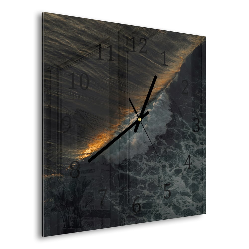 Wanduhr 30x30 - Wellen am Abend