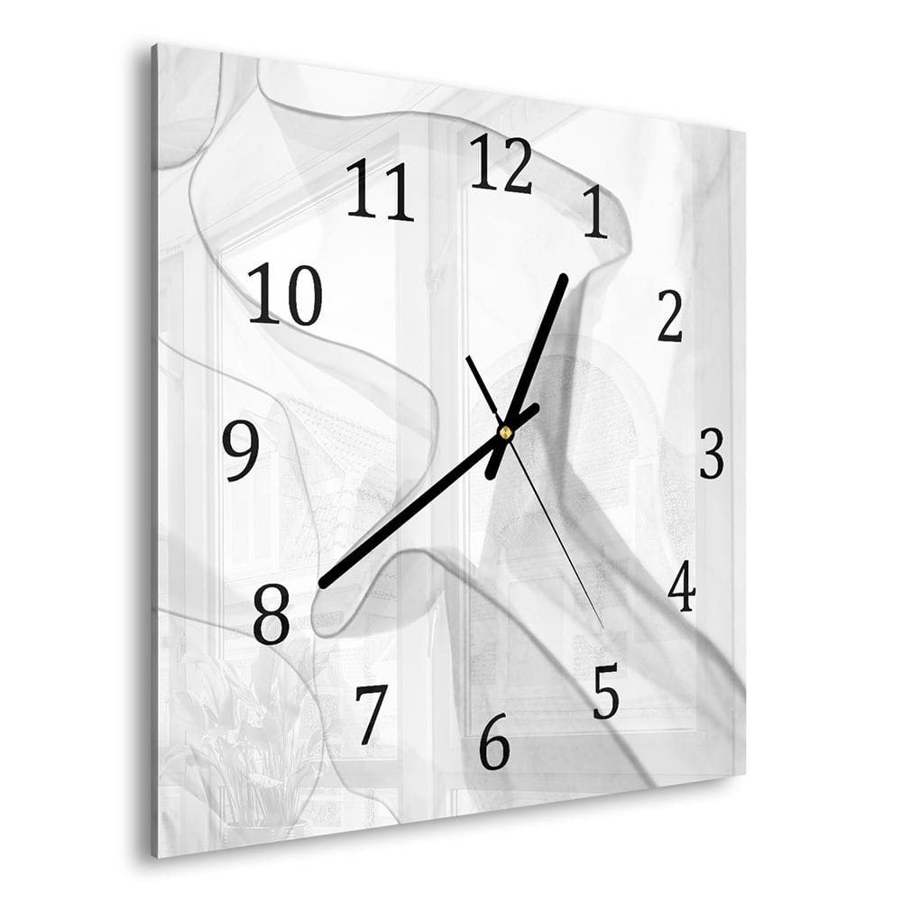 Wanduhr 30x30 - Vorhänge Schwarz-Weiß