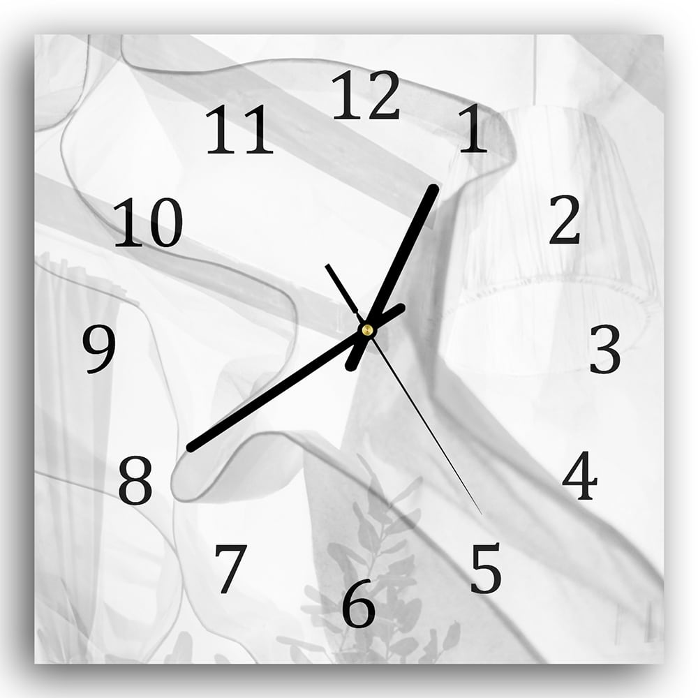Wanduhr 30x30 - Vorhänge Schwarz-Weiß