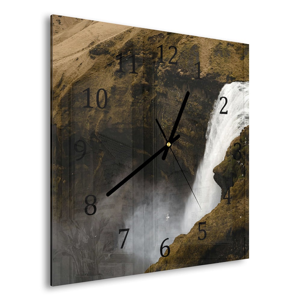 Wanduhr 30x30 - Wasserfall in den Bergen