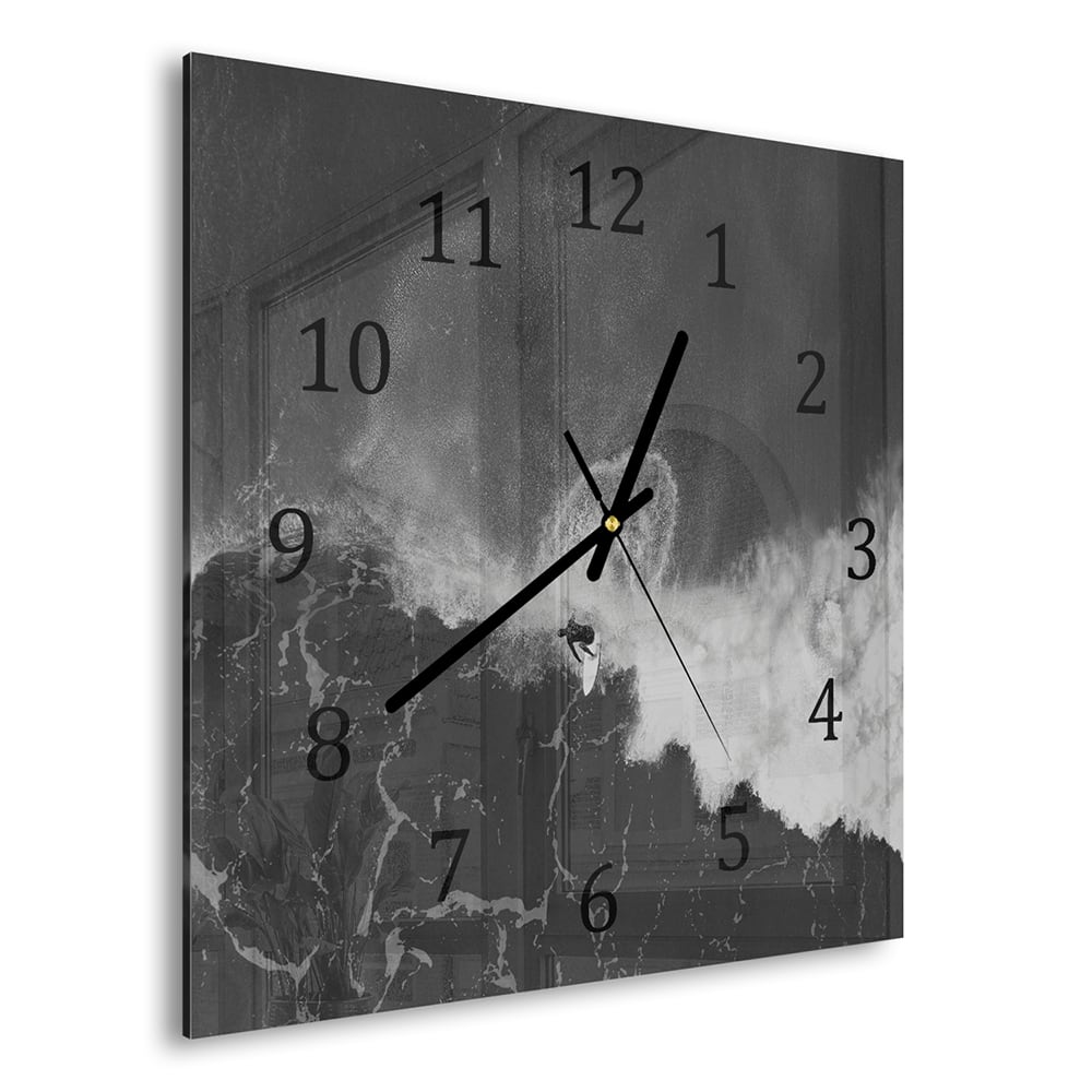 Wanduhr 30x30 - Schwarz-weiß Surfer