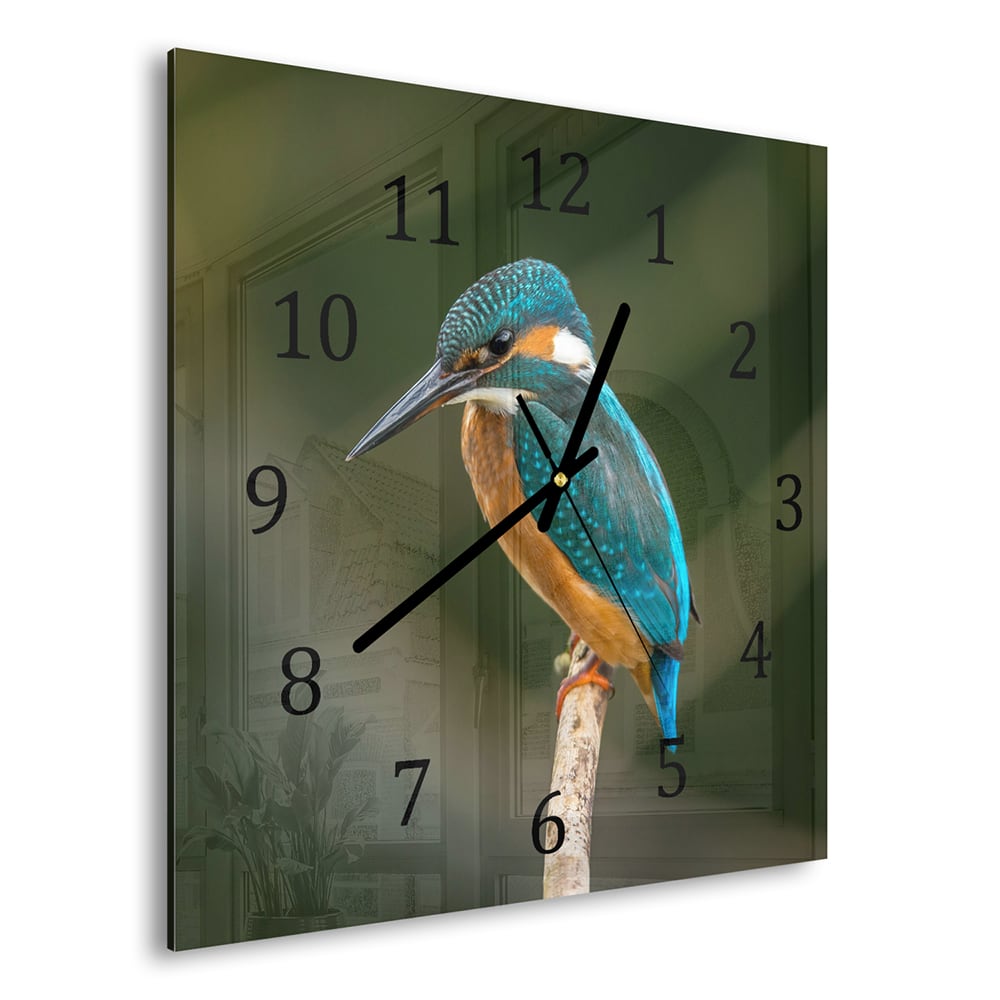 Wanduhr 30x30 - Bunter Eisvogel