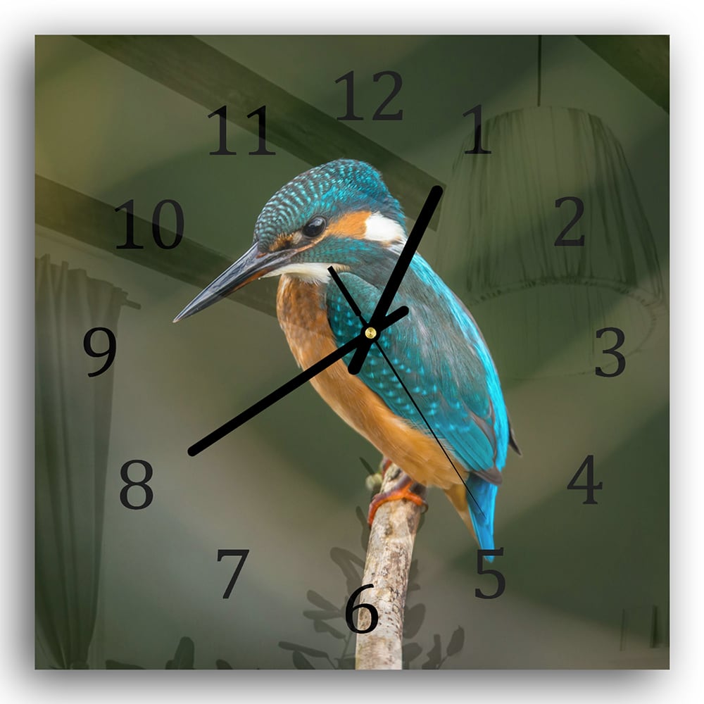 Wanduhr 30x30 - Bunter Eisvogel