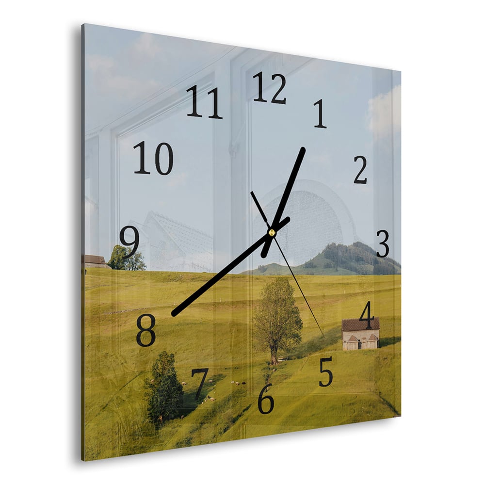 Wanduhr 30x30 - Hügelige Landschaft