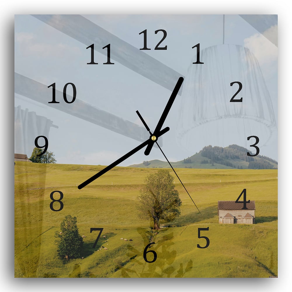 Wanduhr 30x30 - Hügelige Landschaft