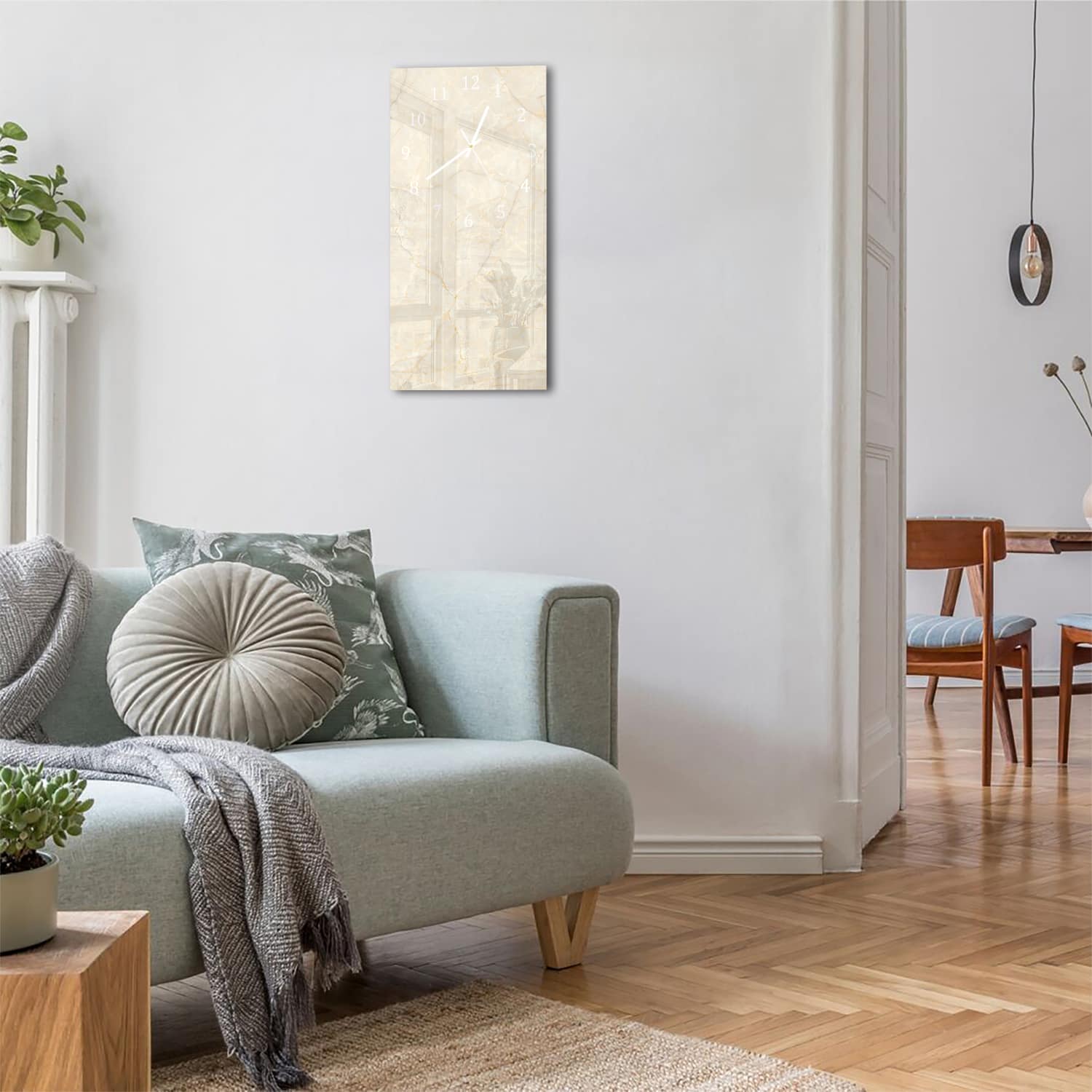 Wanduhr 30x60 - Sanft beiger Marmor