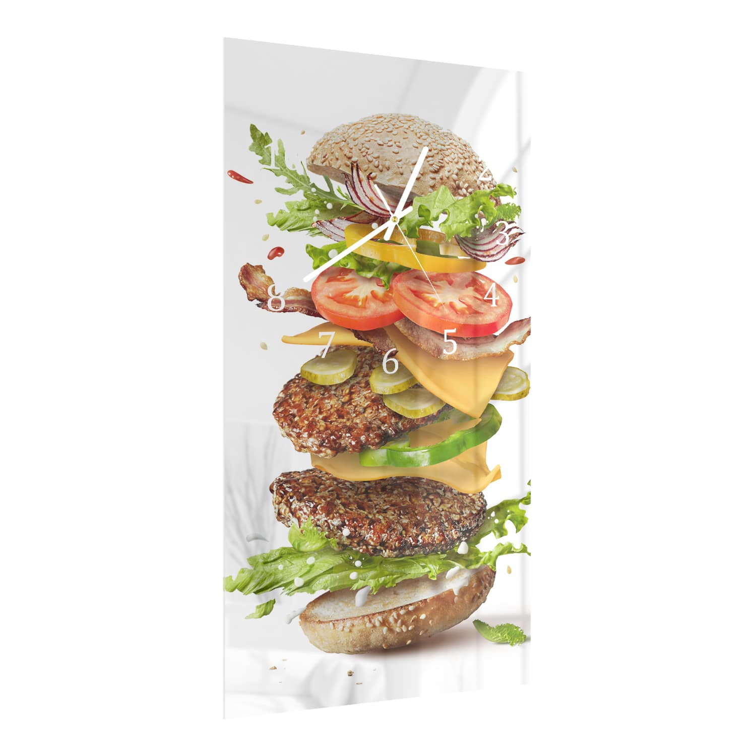 Wanduhr 30x60 - Schwebender Burger