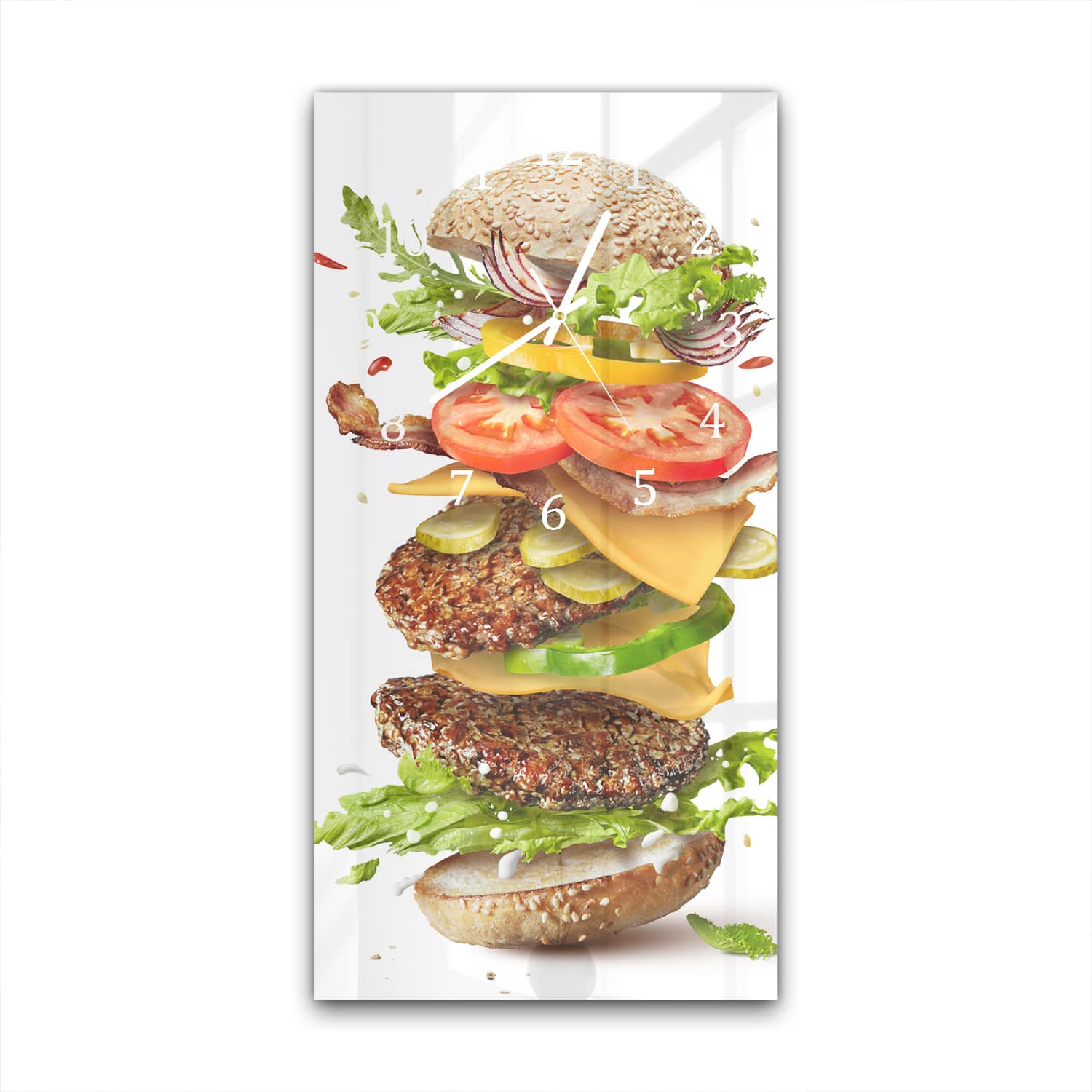 Wanduhr 30x60 - Schwebender Burger