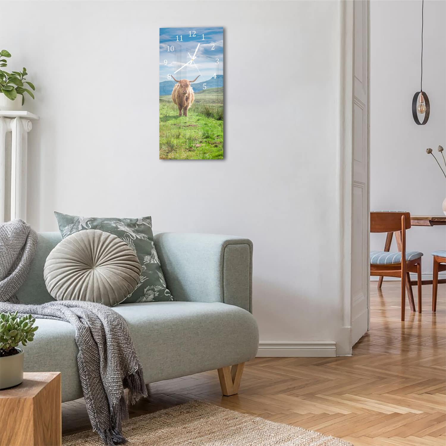 Wanduhr 30x60 - Wolliger Schottischer Hochlandrind
