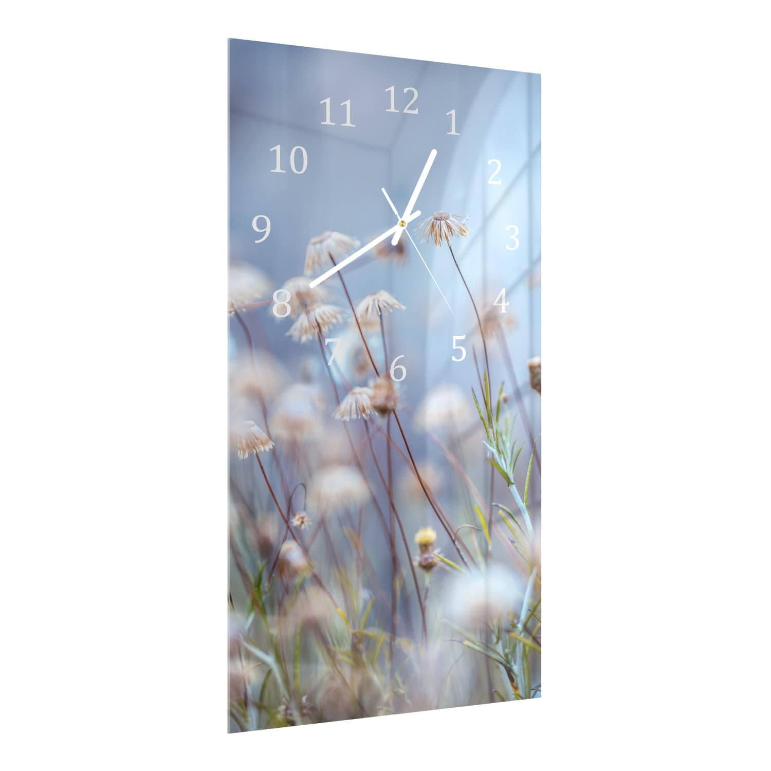 Wanduhr 30x60 - Neblige Blumenwiese
