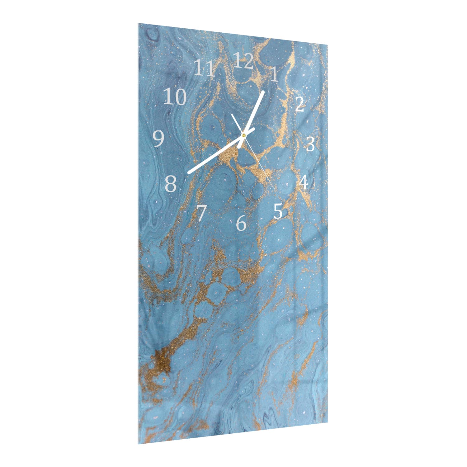 Wanduhr 30x60 - Gold-blauer Marmor