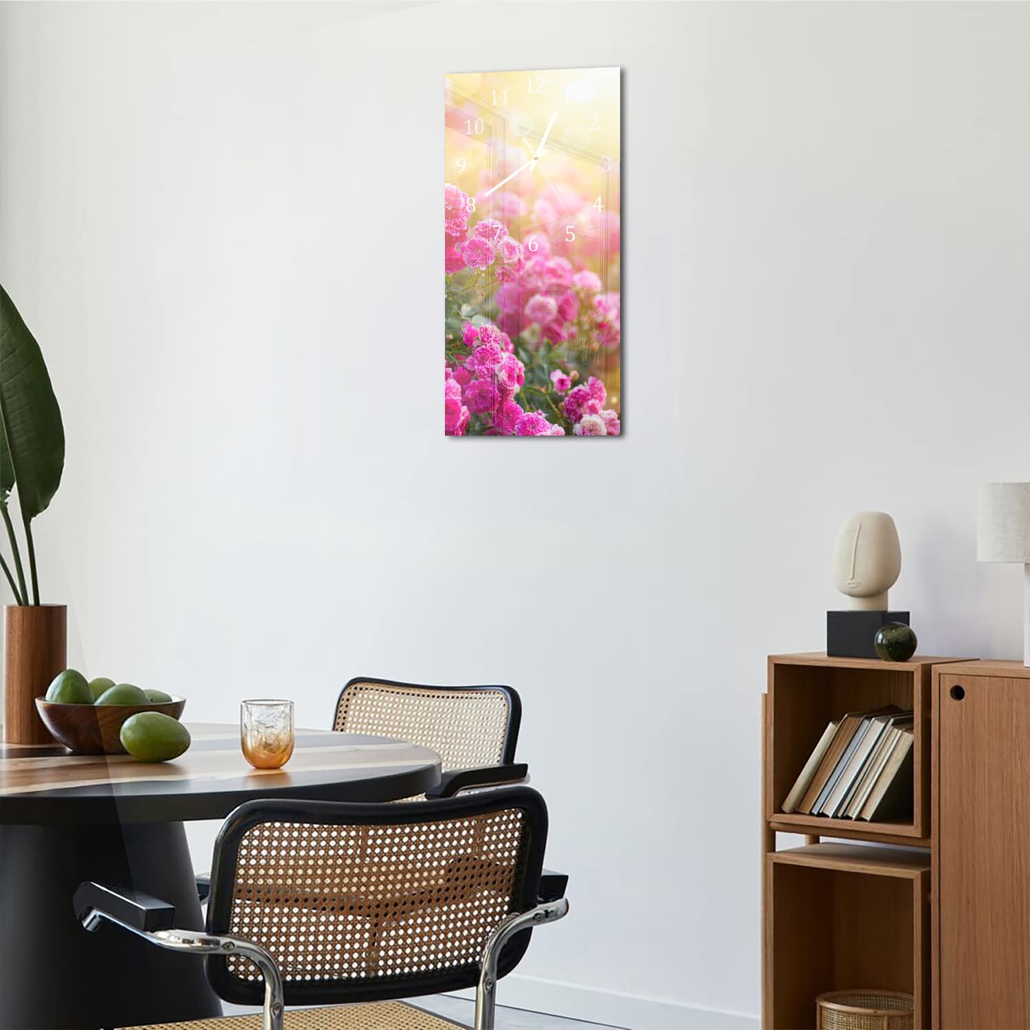 Wanduhr 30x60 - Rosen in der Morgensonne