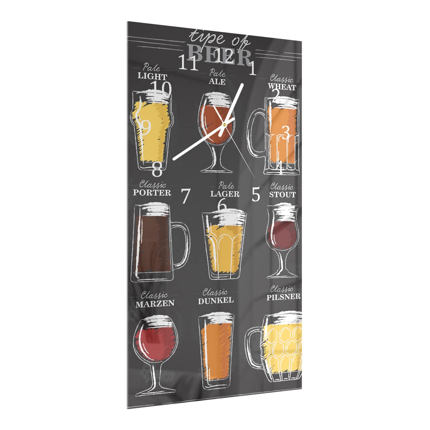 Wanduhr 30x60 - Bierstile in einer Reihe