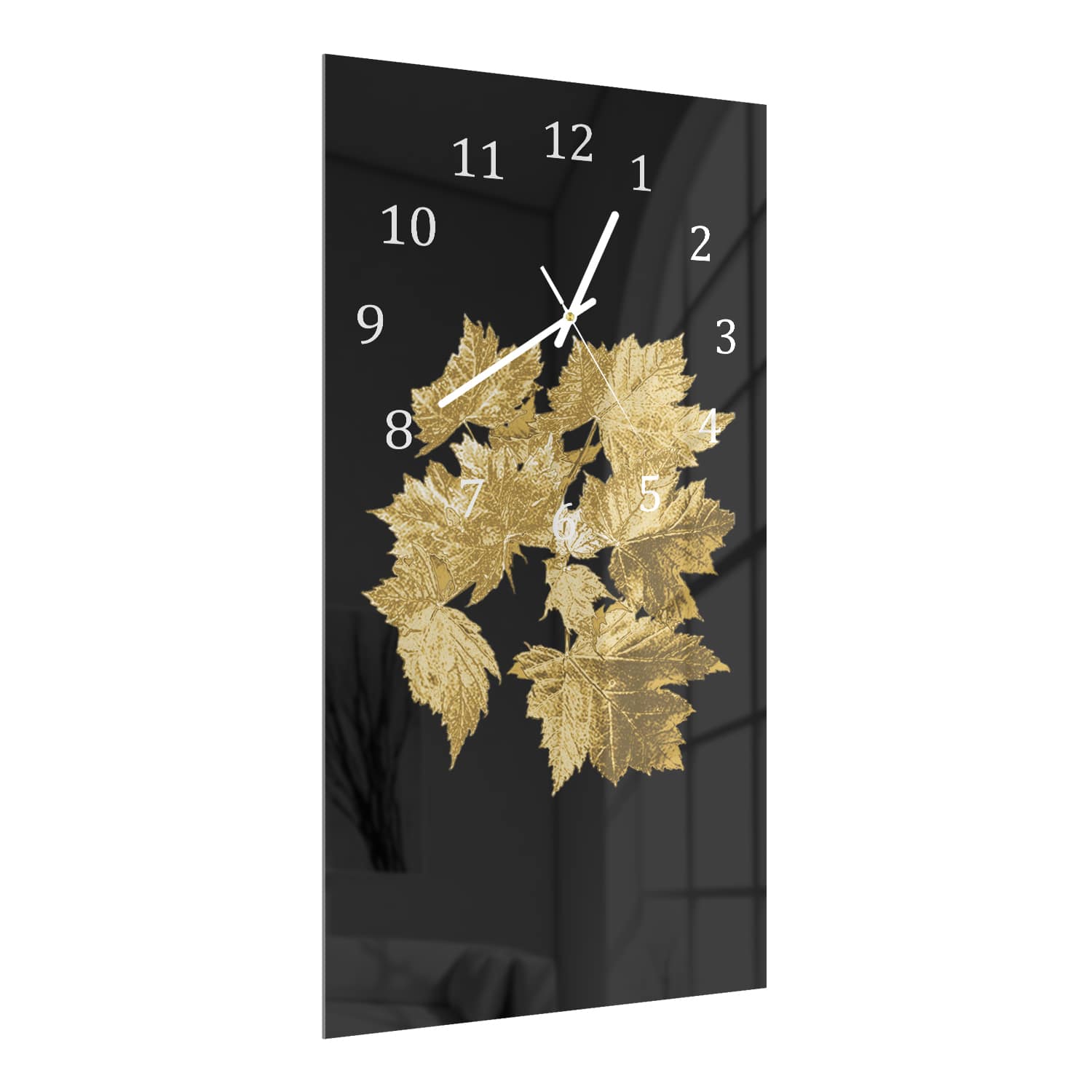 Wanduhr 30x60 - Goldene Blätterstruktur